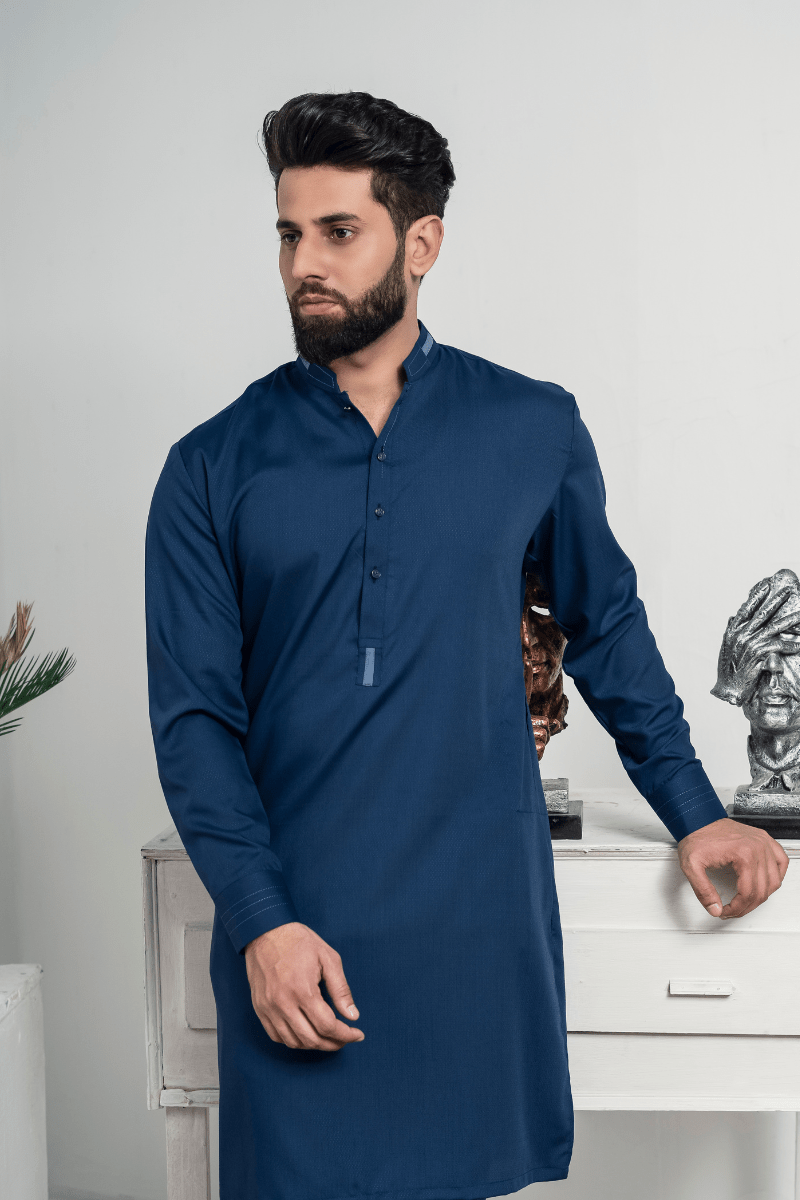 Royal Blue Self Textured Shalwar Kameez