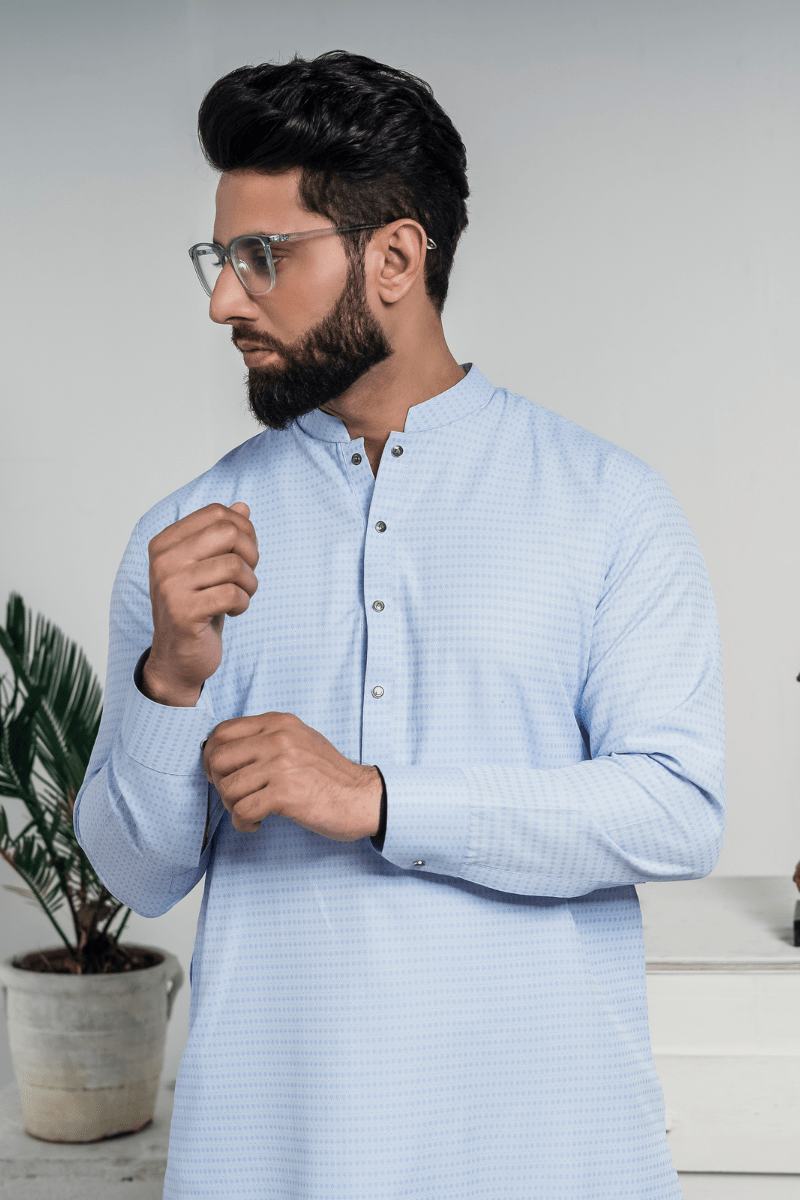 Cyan Blue Printed Kurta with black Pajama