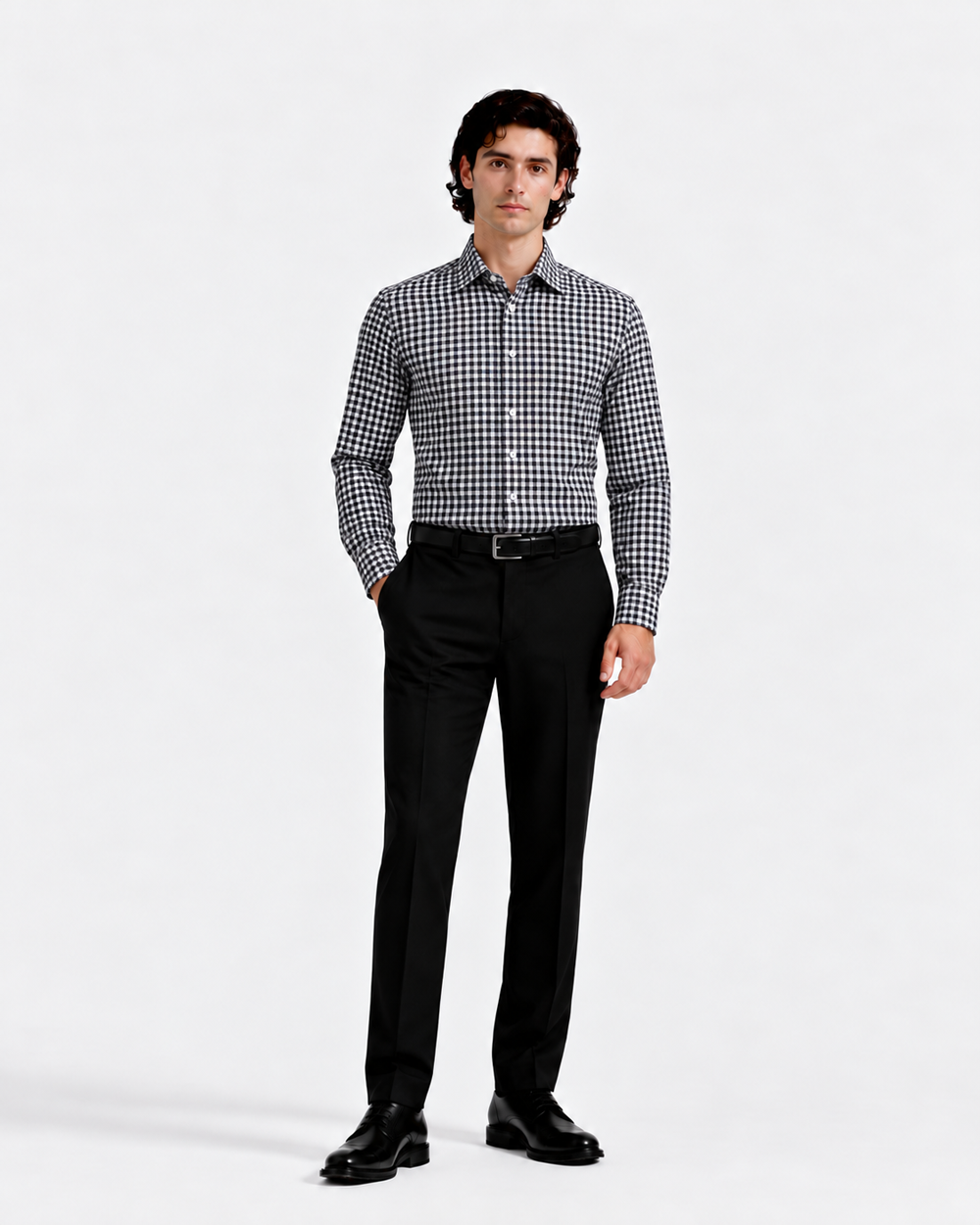 Black Gingham Check Formal Shirt