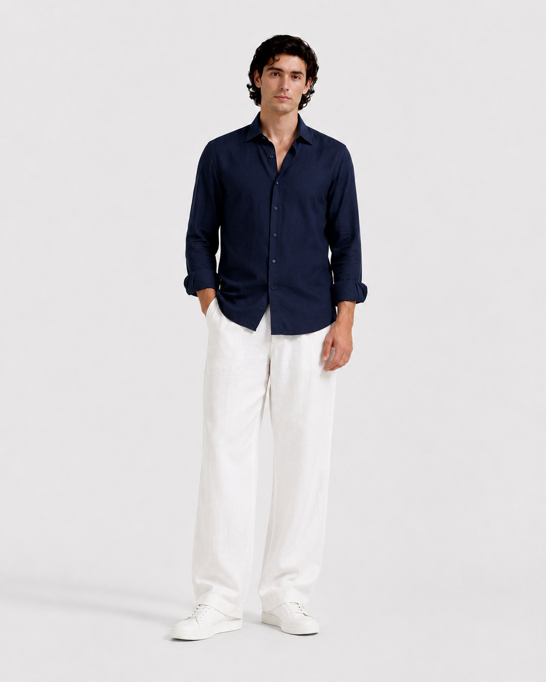 Navy Blue Linen Shirt